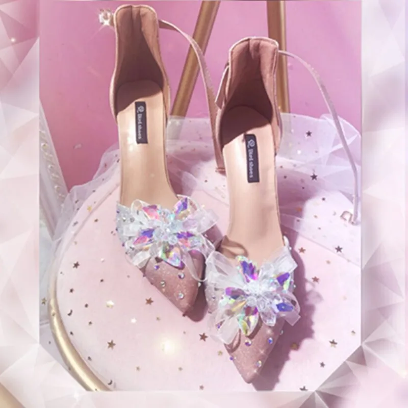 

Lolita shallow mouth princess vintage lace sweet girl pointed sandals high heels kawaii shoes cosplay loli daily single shoes