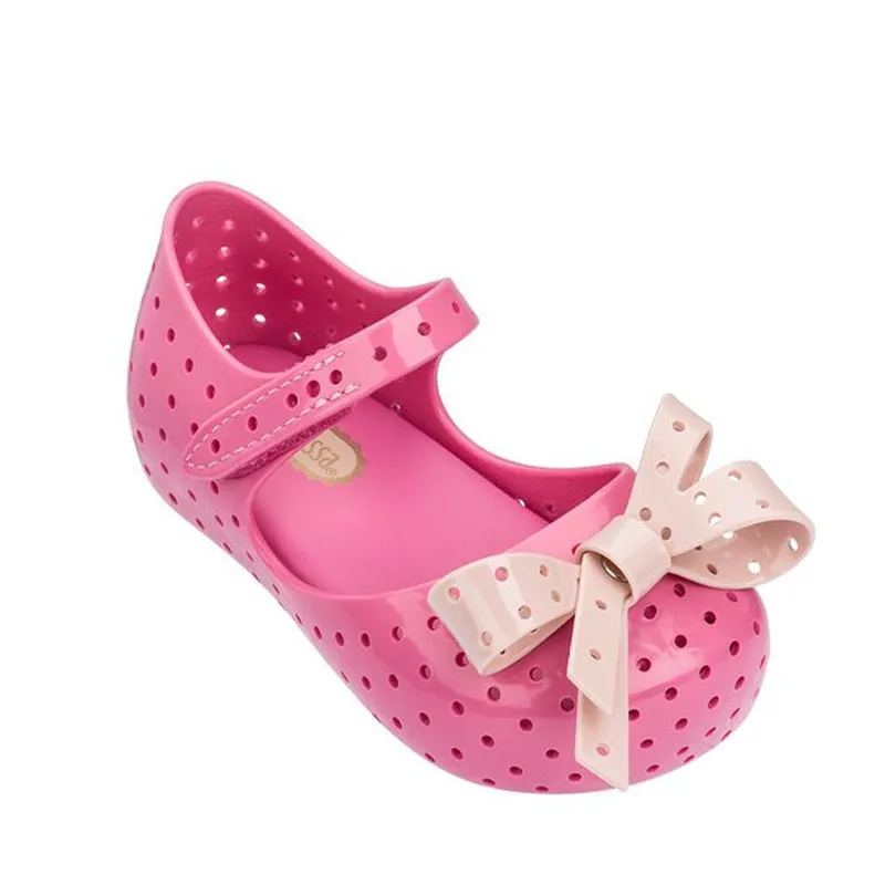 Розовый Melissa/модная обувь для девочек с вырезами и бантом; прозрачная обувь с Минни; детские сандалии; сандалии для девочек с Минни; детская обувь - Цвет: Розовый