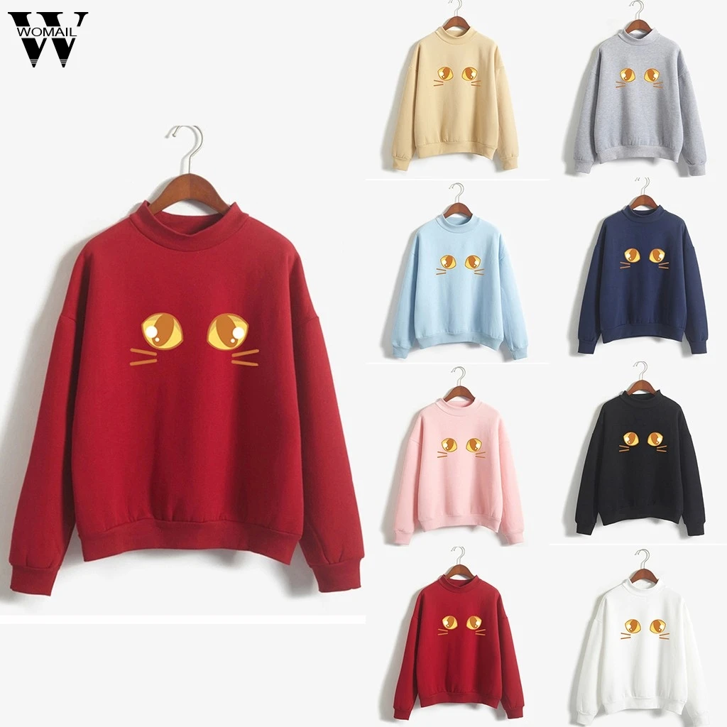 

Womail Sweatshirts Women's O-Neck Long Sleeve Loose Cat Printed Autumn Print Sweatshirt Blouse Women Sweatshirts Sudadera M-XXL