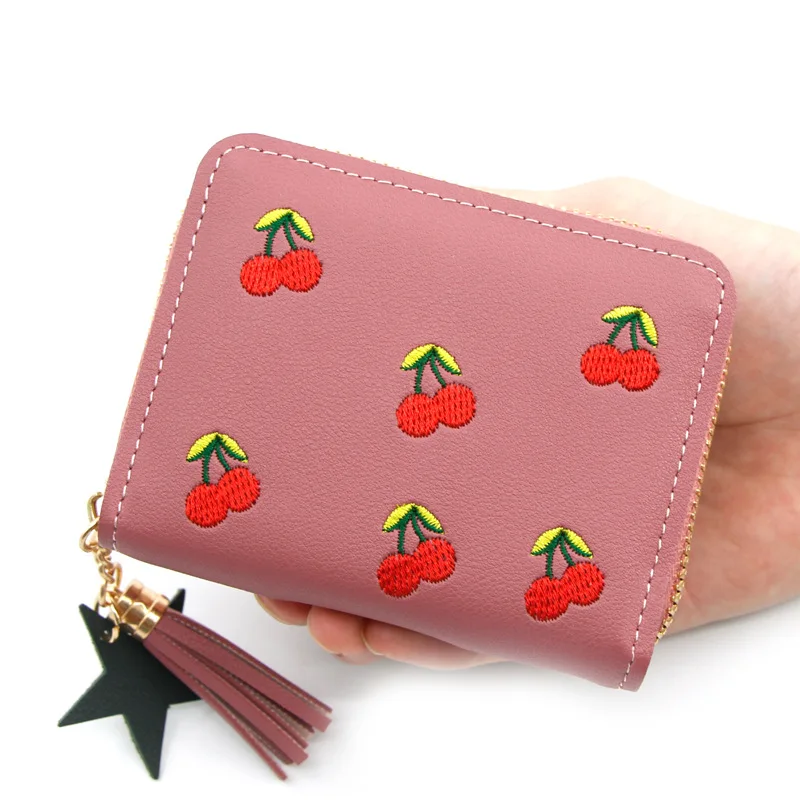 

Women Short Wallets Embroidery Zipper Casual Handbag Clutch Bag Tassels Zipper Card Holder Coin Change Pocket