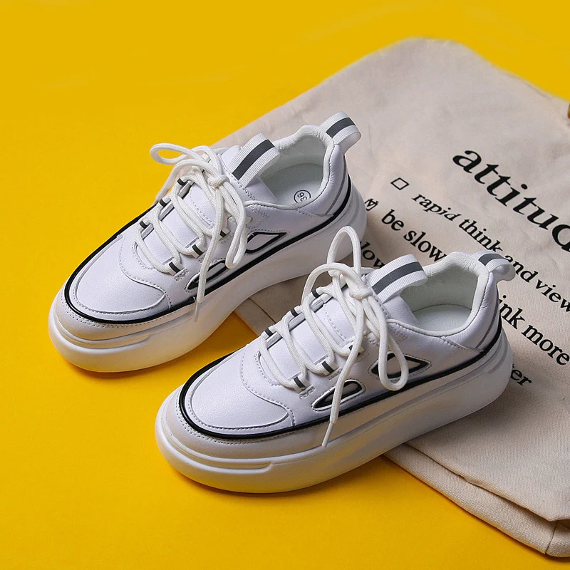 

Fashion Women Sneakers Female 2020 Spring New Leather Shoes Casual Increase Comfortable Women's Vulcanize Shoes Platform Shoes