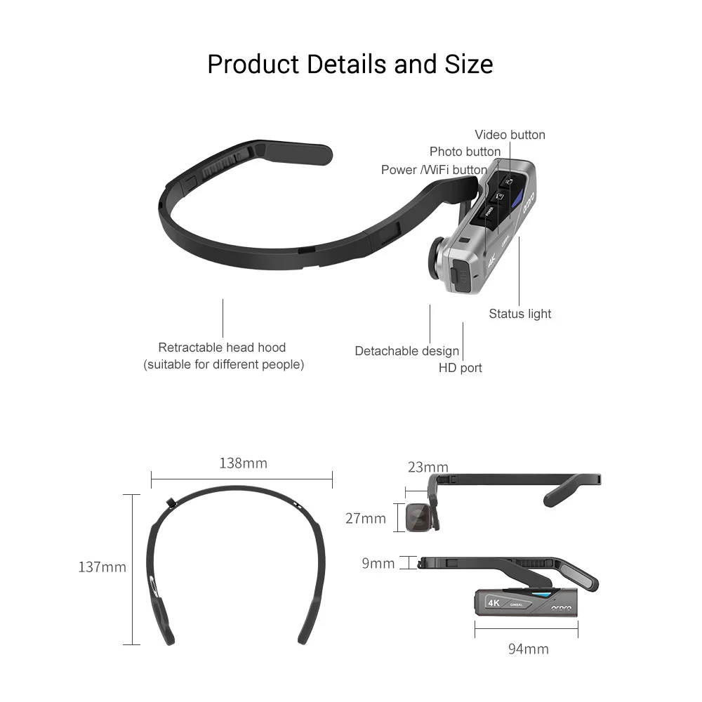 US $179.99 Head Wearable 4k 60fps Video Camera Hands Free App Control Autofocus Built In 2 Axis Gimbal Anti Shake With Remote Control