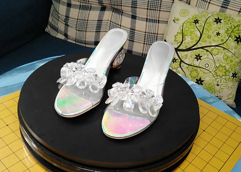 Прозрачные босоножки из пвх; женская обувь на высоком каблуке с открытым носком и кристаллами; босоножки на прозрачном каблуке; шлепанцы; Туфли-лодочки; женская обувь