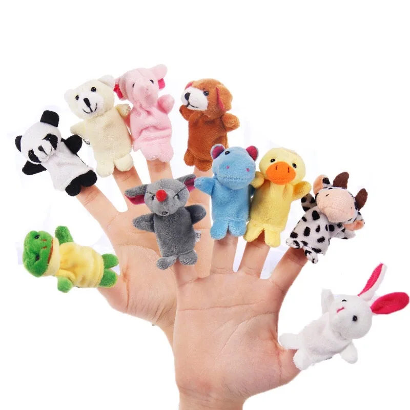 10PCS Cute Cartoon Biological Animal Finger Puppet Plush Toys Child Baby Favor Dolls Tell Story Props Boys Girls Finger Puppets