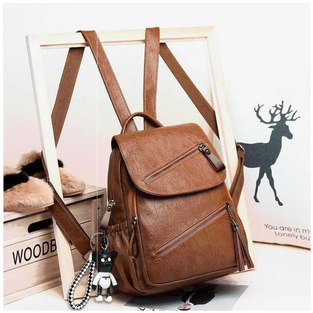 ValenKuci-Mochila escolar Retro grande para mujer, morral de viaje de piel sintética