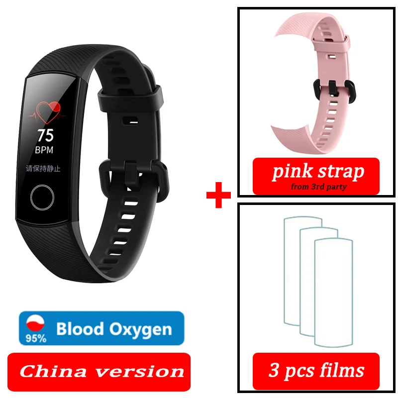 black CN pink Кровяный кислород honor band 5 Смарт-браслет AMOLED Huawe honor умные часы пульсометр фитнес сон Плавание Спорт трекер - Цвет: black CN pink