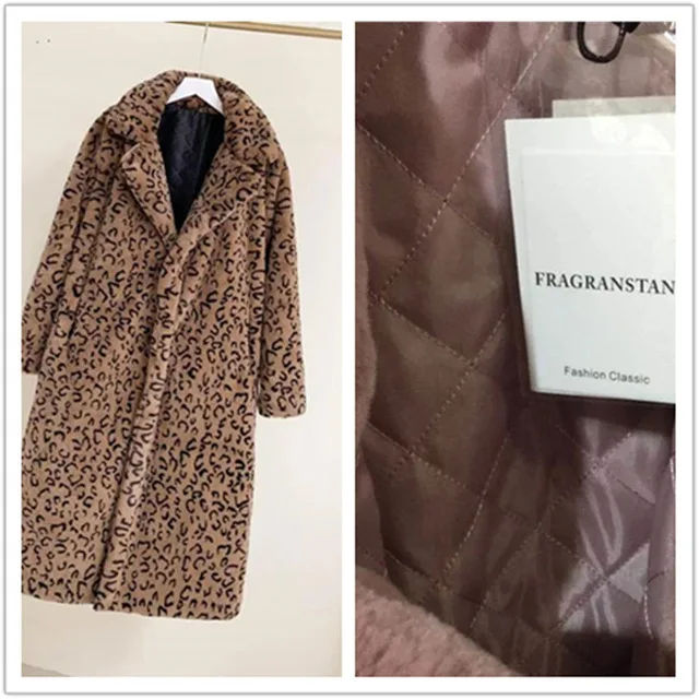 Зимнее женское высококачественное пальто из искусственного кроличьего меха, роскошное длинное меховое пальто, Свободное пальто с отворотом, толстое теплое женское плюшевое пальто больших размеров - Цвет: warm liner Leopard