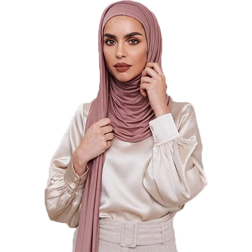 Muslim Women Premium Instant Cotton Jersey Hijab Scarf Jersey Hijabs Scarves With Hoop Pinless HeadScarves 53 colors