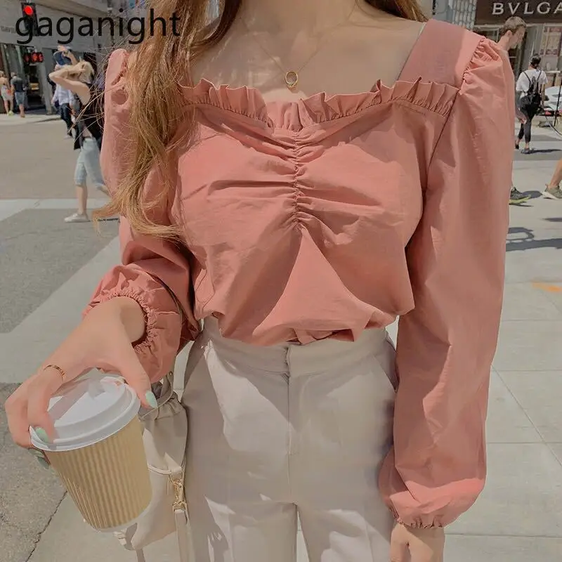 

Gaganight Elegant Solid Women Blouse Sexy Slim Office Lady Shirt Long Sleeve V Neck Sexy Spring Summer Blusas Chic Korean 2020