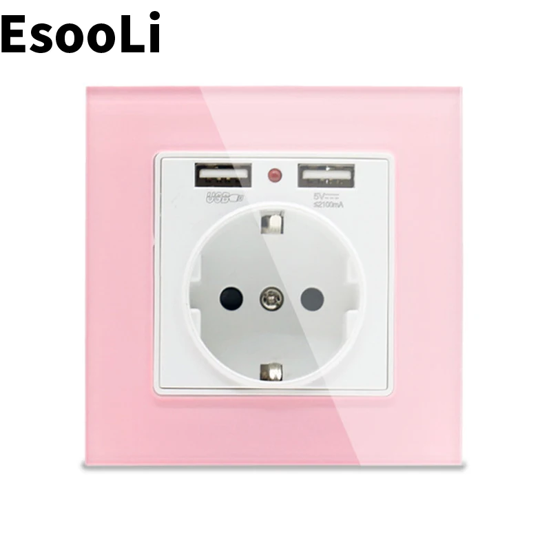 Розетка стеновая EsooLi стеклянная с двумя USB портами 2 1 А 16 А|Электрические розетки|