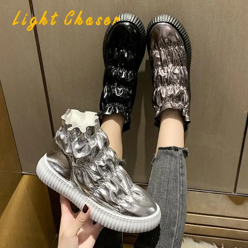 Tide Snow Boots Women Winter Hick-soled Boots Fashion Warm Shoes Short Tube Plus Velvet Thick Cotton Shoes Women's Short Boots