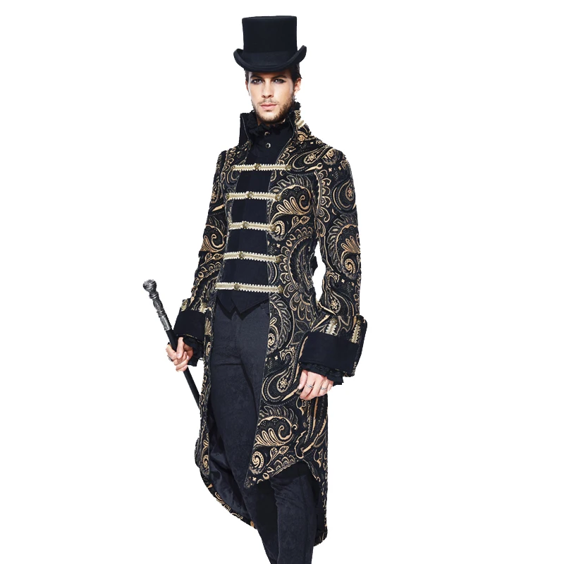 Devil Fashion Men Gothic Jacket Palace Long Jackets Embroidery High Neck Party Evening Dinner Winter Coat