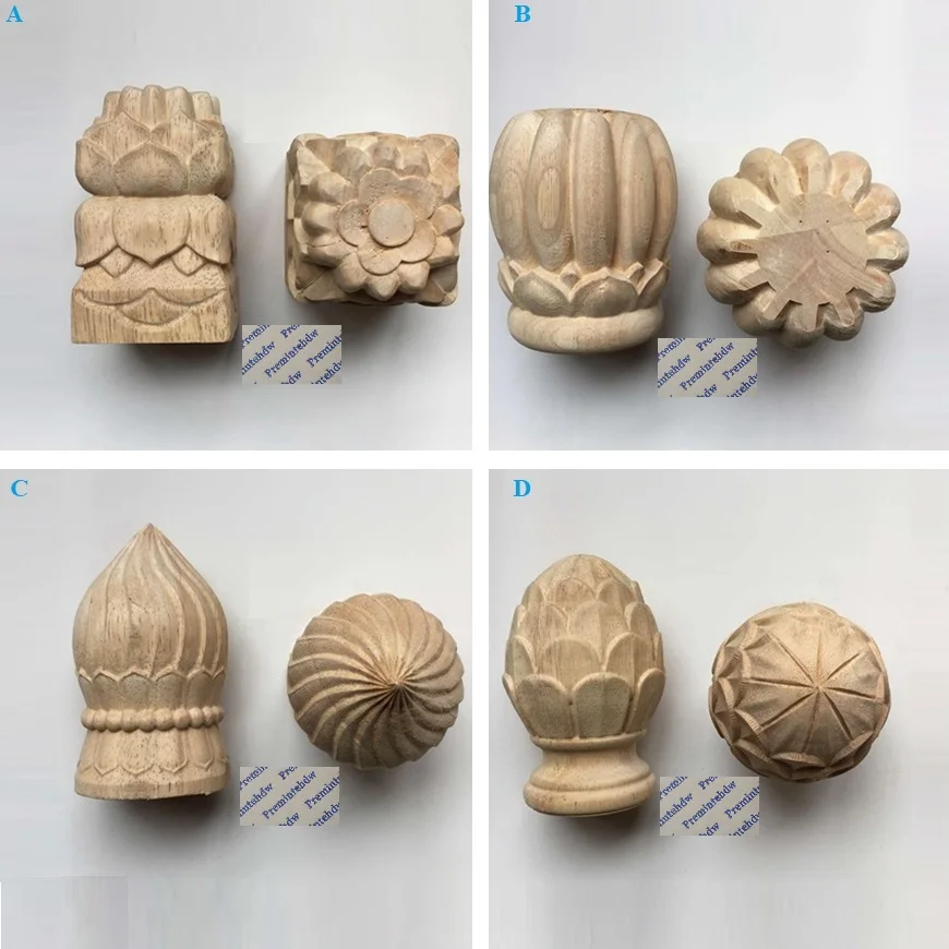Round Square Wood Carved Post Bed Handrail Decorative End Head Finial
