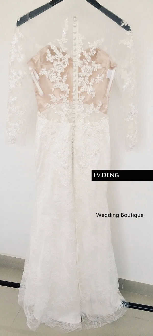Настоящая фотография пикантные Длинные рукава Casamento кнопку appliques vestido de noiva кружевное свадебное платье для матери невесты платья