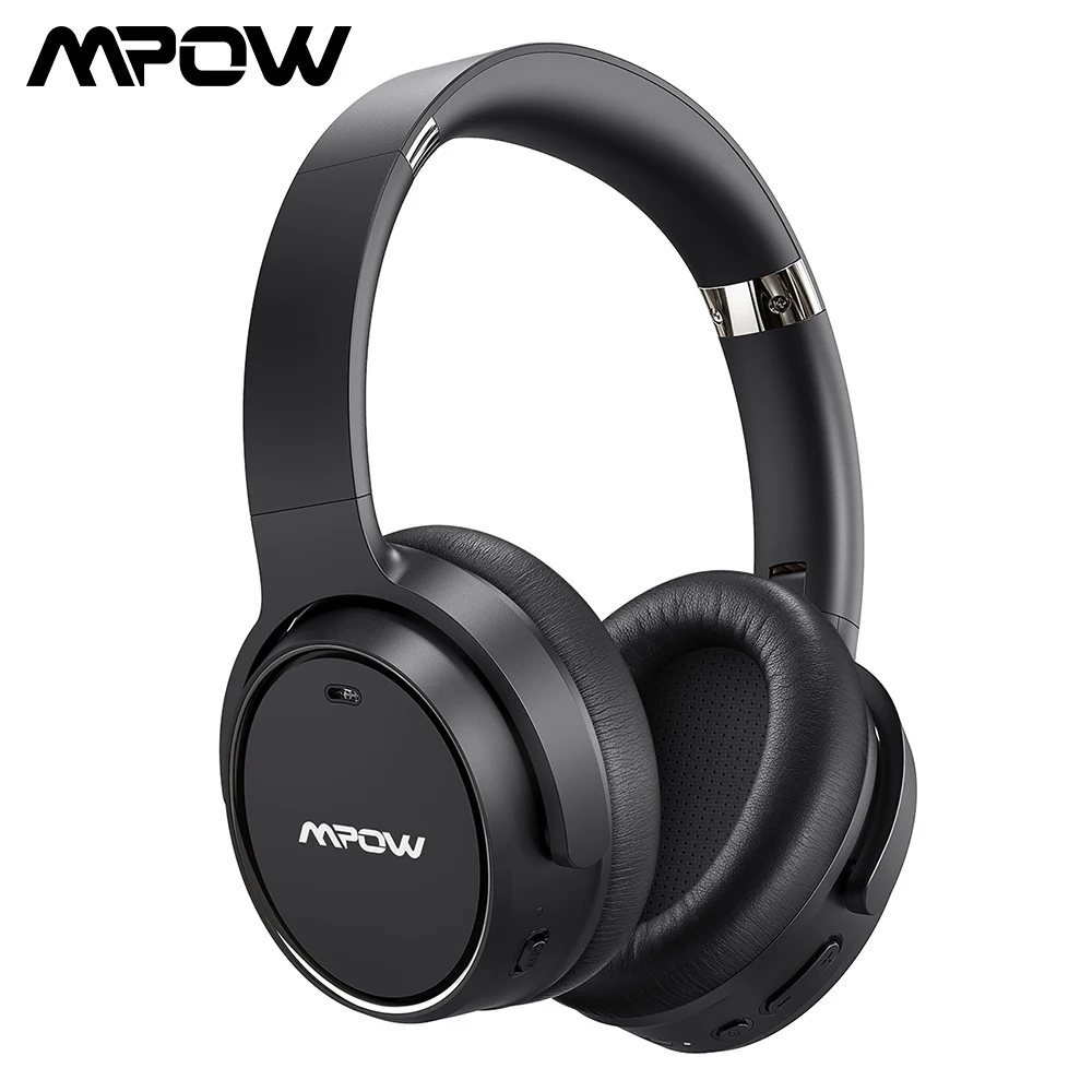 Mpow H19 беспроводные Накладные наушники Bluetooth 5,0 активная шумоподавляющая гарнитура с 30 ч Время воспроизведения для путешествий ТВ компьютер ПК - Цвет: Черный