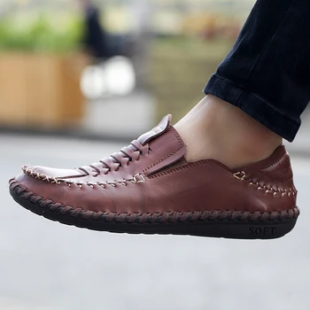 

New Trend Casual Shoes Men Anti Slip Leather Shoes Men Handmade Luxury Brand Men Shoes Good Quality Slip On Flats Footwear