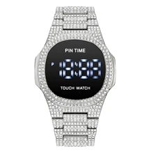 

PINTIME Mens Digital Watch LED Display Square Large Face Sport Watches for Men Stainless Steel Band Touch Screen Wristwatch