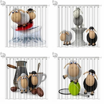 

NYAA 3d Illustration Funny Sheep Surf Shower Curtains Polyester Fabric Curtains For Home Decor