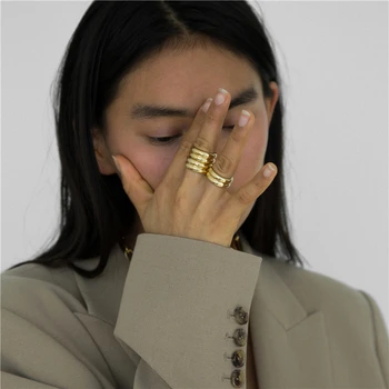 

Titanium Geo Stackable Statement Rings Women Stainless Steel Jewelry Punk Designer Club Cocktail Party Boho Japan Korean