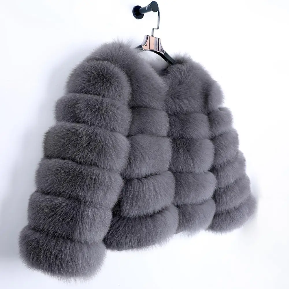 maomaokong 2022 New Winter Women Real Fox Fur Jacket Natural Fur Coat Female Fox Fur Coat Fur Vest Free Shipping Dark Gray