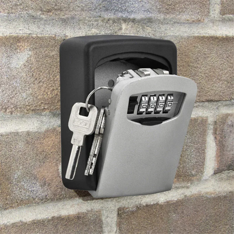 

Key Storage Box Digit Wall Mount Combination Lock Four Password Keys Safe Box Aluminum Alloy Material Security Organizer Boxes