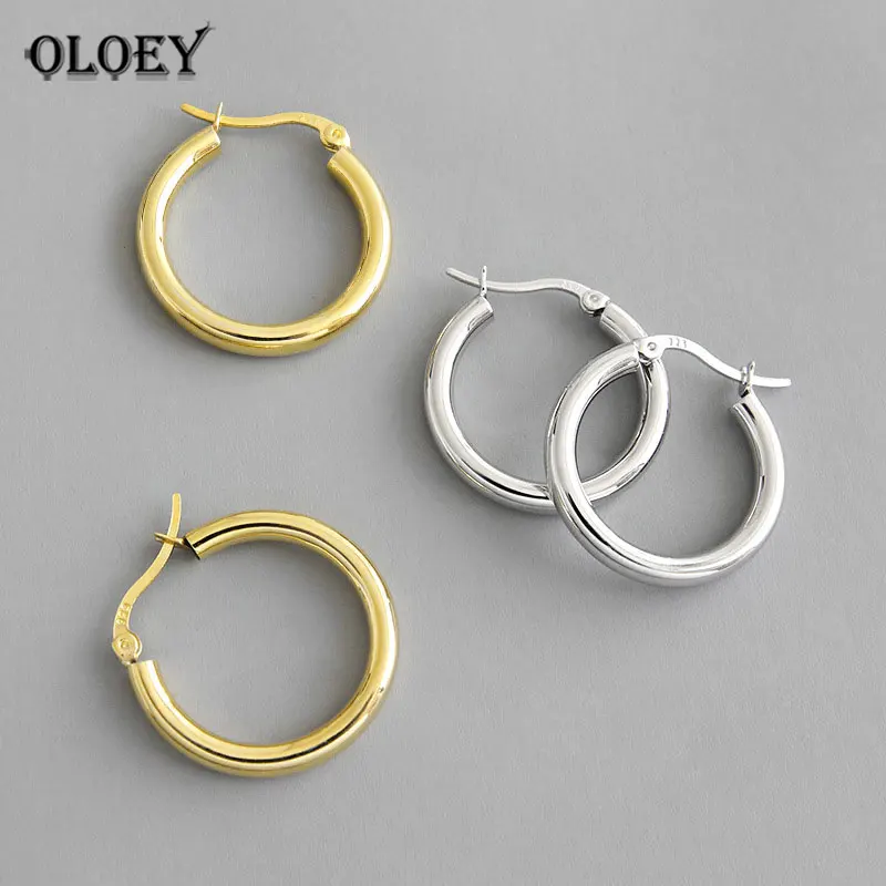 

OLOEY 100% Authentic 925 Sterling Silver Hoop Earrings for Women Korea Minimalist Geometric Round Circle Earring Jewelry YME616