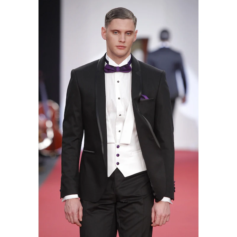 

Custom Made Black Men Suits Slim Fit 3 Pieces Formal Groom Tuxedos Men Blazer Prom Style Groom Suits(Jacket+Pant+Vest)