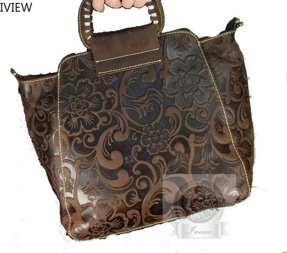 

Iview Women's Bags Female Leather National Wind Embossed Evening Bag Handbags Tote for Middle-aged Mother Vintage