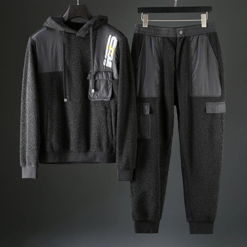 

JSBD high-end handsome age reduction two-piece autumn and winter men slim hooded sweater thickened casual sports suit men