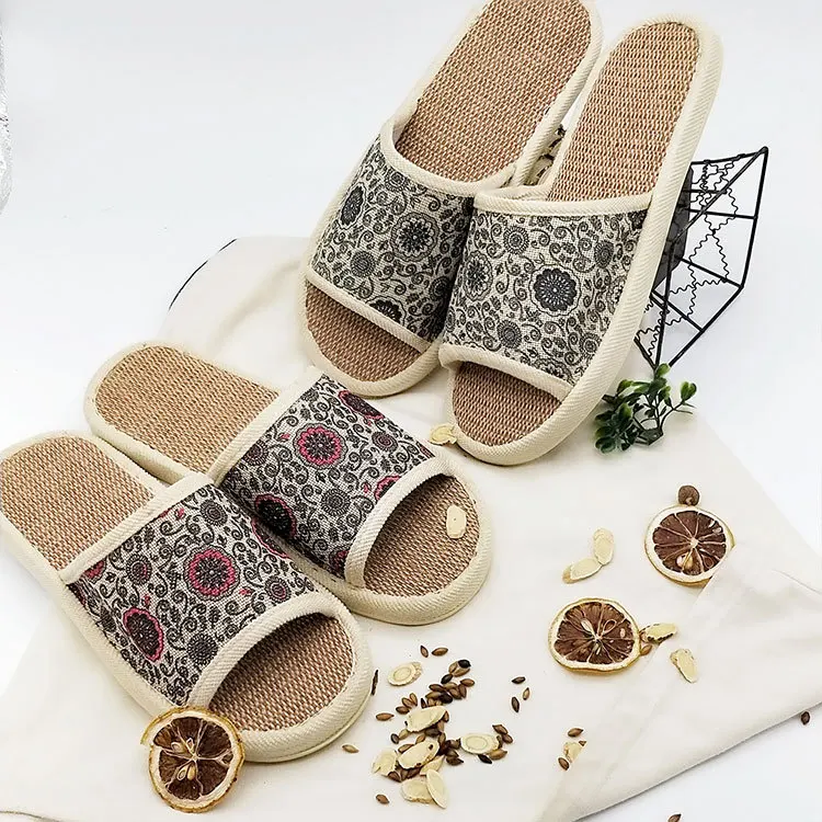 

Linen Slippers Indoor Slippers Straw Mat Home Home Guest Wood Floor Slipper Anti-slip Floor Couples Blue And White Porcelain Pat