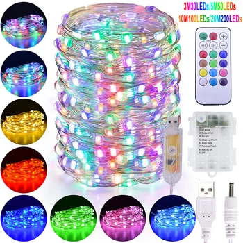 

3-20M RGB LED Strip Light Waterproof 12 Lighting Modes USB Remote Control Copper Wire Lights For Party Christmas Decoration