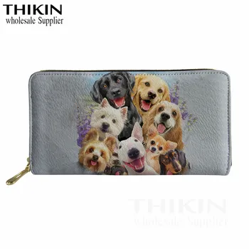 

THIKIN American Animal Style Ladies Clutch Holder Cash Purse Cute Cat Long Zipper Purse for Female Custom Mobile Thin Money Bags