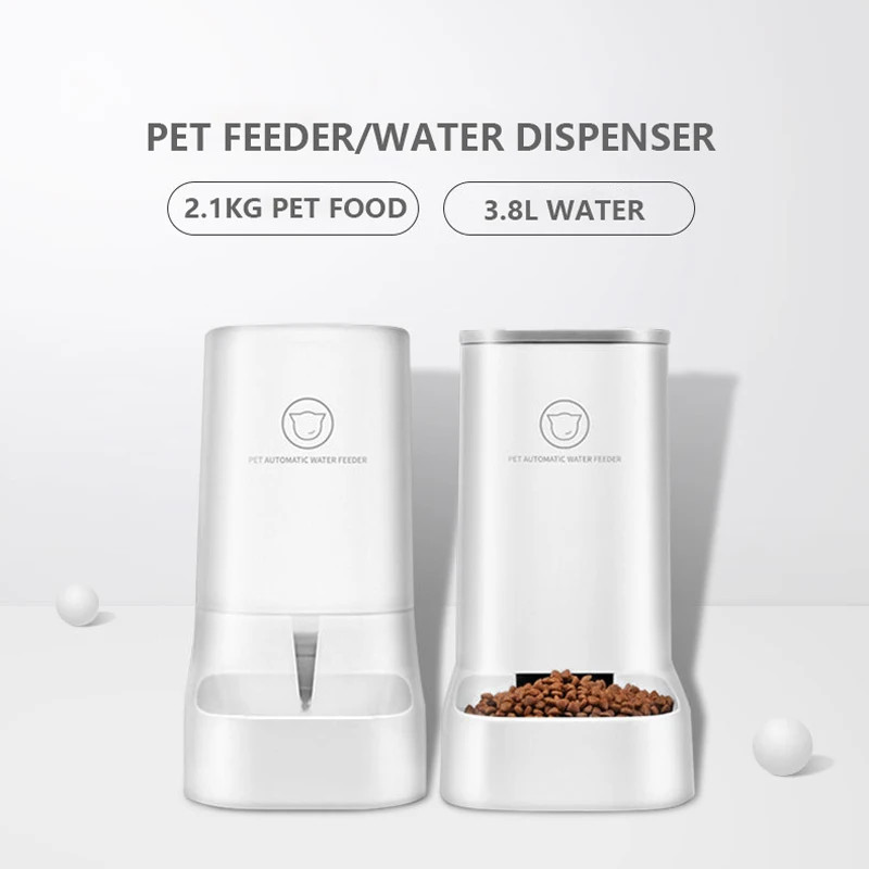 2.1kg/3.8L Large Capacity Pet Dog Cat Automatic Pet Feeder Water Dispenser Fountain for All Pets Drinking Water Food Feeding
