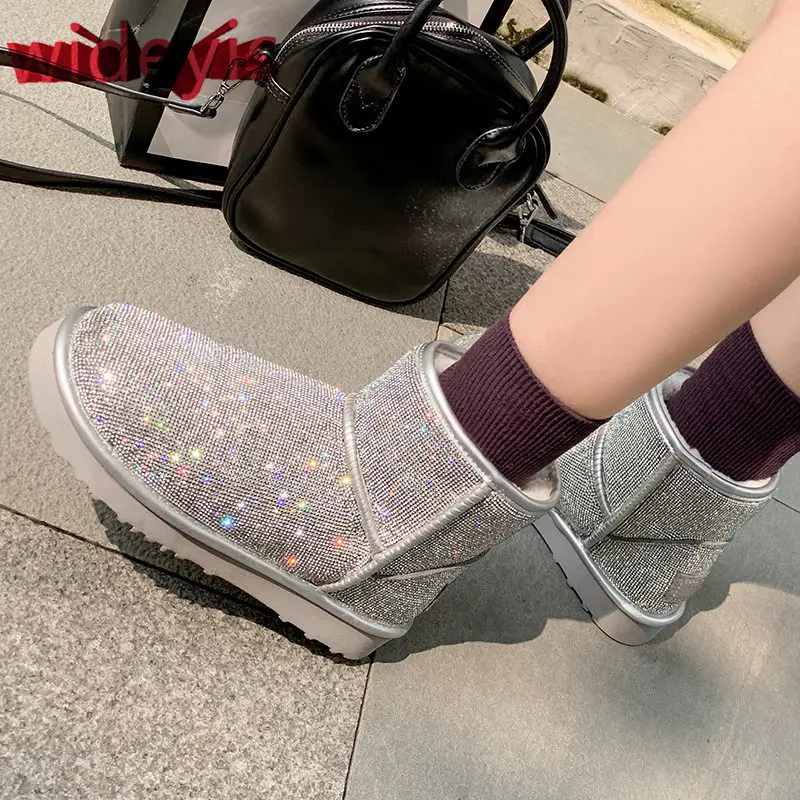 

Shoes woman WIDEYIS winter boots fashion round head flat snow boots comfortable warm all wool inner ladies boots / size 34-43