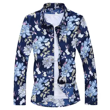 

Casual Long sleeve Flower Men Shirt Dress Blouse Men's Clothing Slim fit Hawaiian Shirt For Men Blouse New