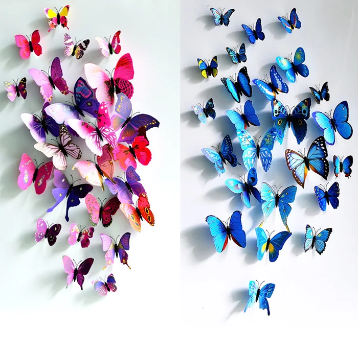 12pcs 3D Butterfly Wall Sticker PVC Stickers for Kids Room Bedroom Decoration Sticker Home Wall Decor Wall Decals Fridge Sticker