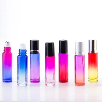 

Free shipping 5pcs 10ML Gradient Color Thick Glass Roll On Essential Oil Empty Parfum Bottles Roller Ball Travel Use Necessaries