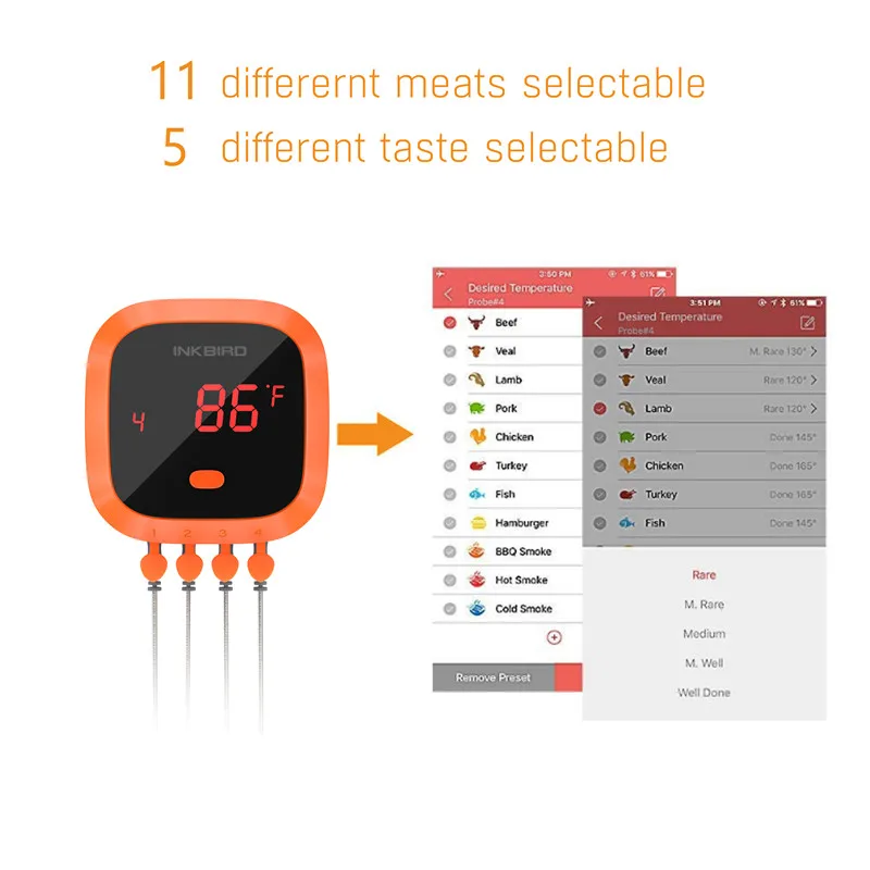 Kaufen Inkbird IBT 4XC Wasserdichte Bluetooth Wireless Remote BBQ Thermometer 4 Sonde Digitale Kochen Lebensmittel Fleisch Ofen Thermometer Magnet