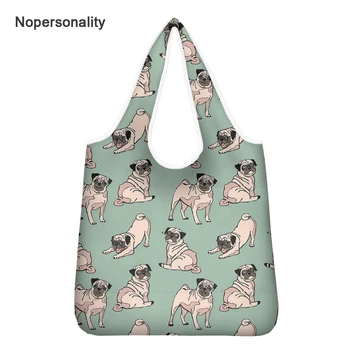 

Nopersonality Large Capacity Puppy Pug Shopping Bags Custom Eco Friendly Folding Grocery Bag Foldable Travel Shoulder Handbags