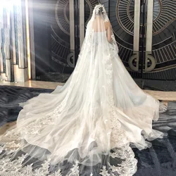 Hot sale 4M Long Wedding Veils Full decal  Applique Edge One Layer Cathedral Length Veils Two uses With Comb Tulle Bridal Veil