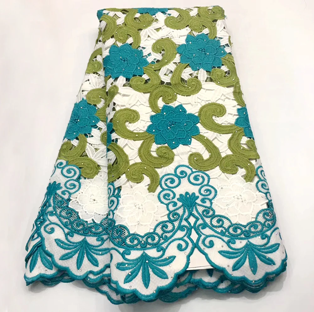 

Latest African Cord Lace Fabric Beautiful flower design Milk silk lace fabric Nigerian Water Soluble Lace Fabric for Women