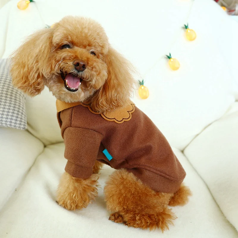 

Winter Warm Dog Woolen Coat Cute Coffee Color Dog Pet Cat Jacket Coat Puppy Chihuahua Clothes Dog Hoodie Vest Clothes For Pet