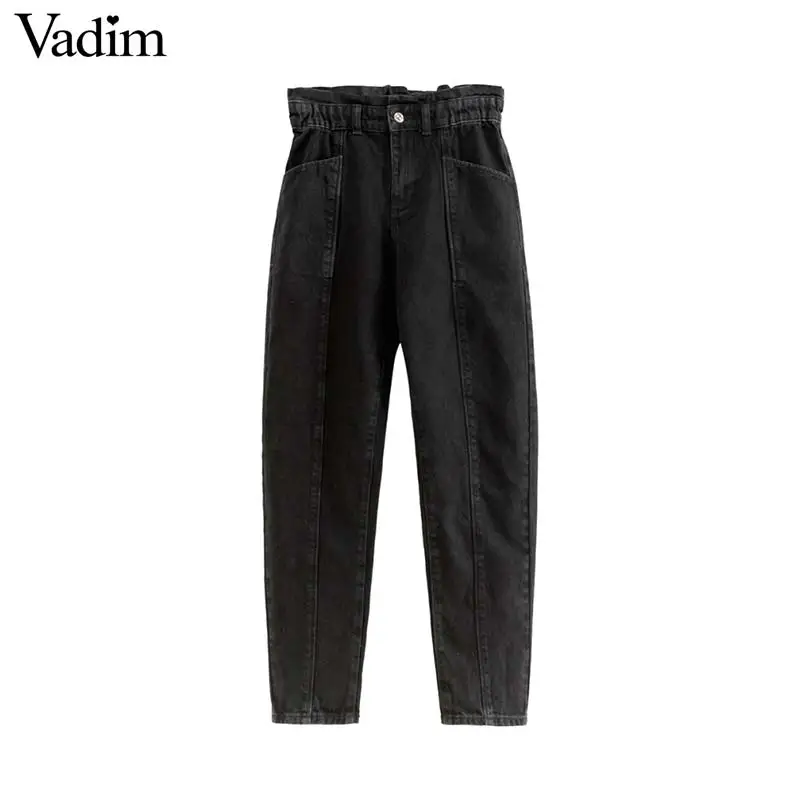 Женское элегантное платье vadim basic denim Джинсы paperbag с эластичным поясом и карманами