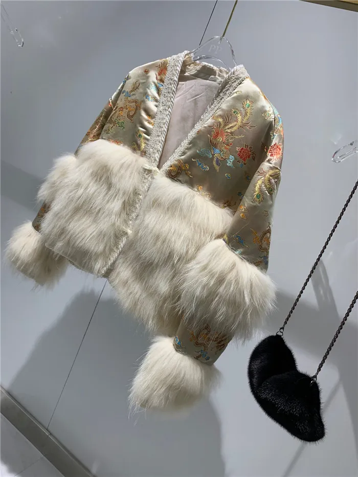 Женская шуба из натурального Лисьего меха в китайском стиле, Милая Розовая Атласная женская меховая куртка, короткое пальто