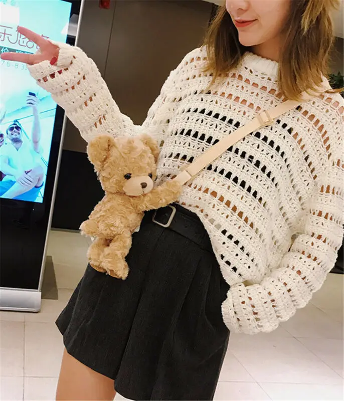 New Fashion Girls Cartoon Cute Plush Smile Bear One Shoulder Diagonal female Bag Plush Doll Bags Animal Shoulder Bag Handbag