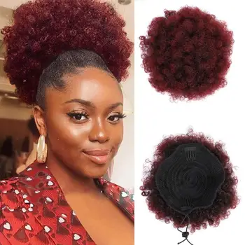 

Silike Synthetic Short Afro Kinky Hair Bun High Temperature Drawstring Pony Tail Clip in Hair Extension on Puff Hair Bun