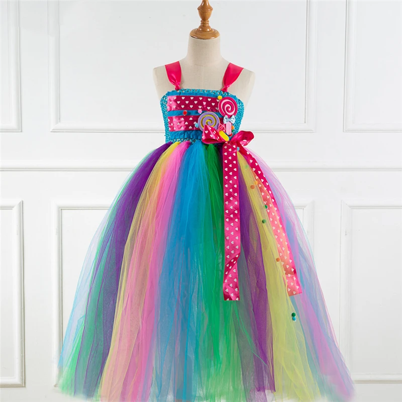 Необычный Радужный костюм конфет косплей для девочек на Хэллоуин детей