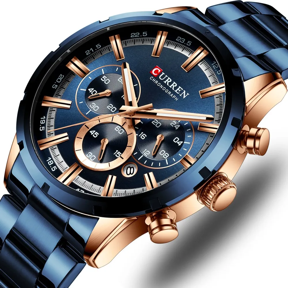 New Men's Watch Blue Dial Stainless Steel Men Business Waterproof Luxury curre masculino Wrist Watches curren masculino 2021 enlarge