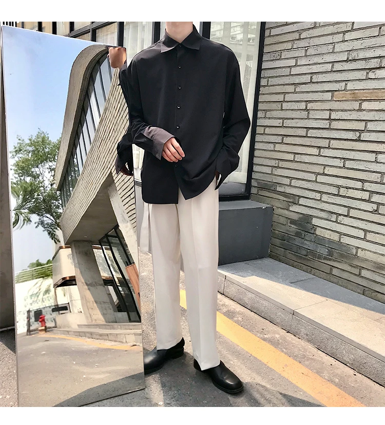 Ранняя осень новая Корейская версия пары свободная Мужская однотонная Повседневная рубашка с длинными рукавами