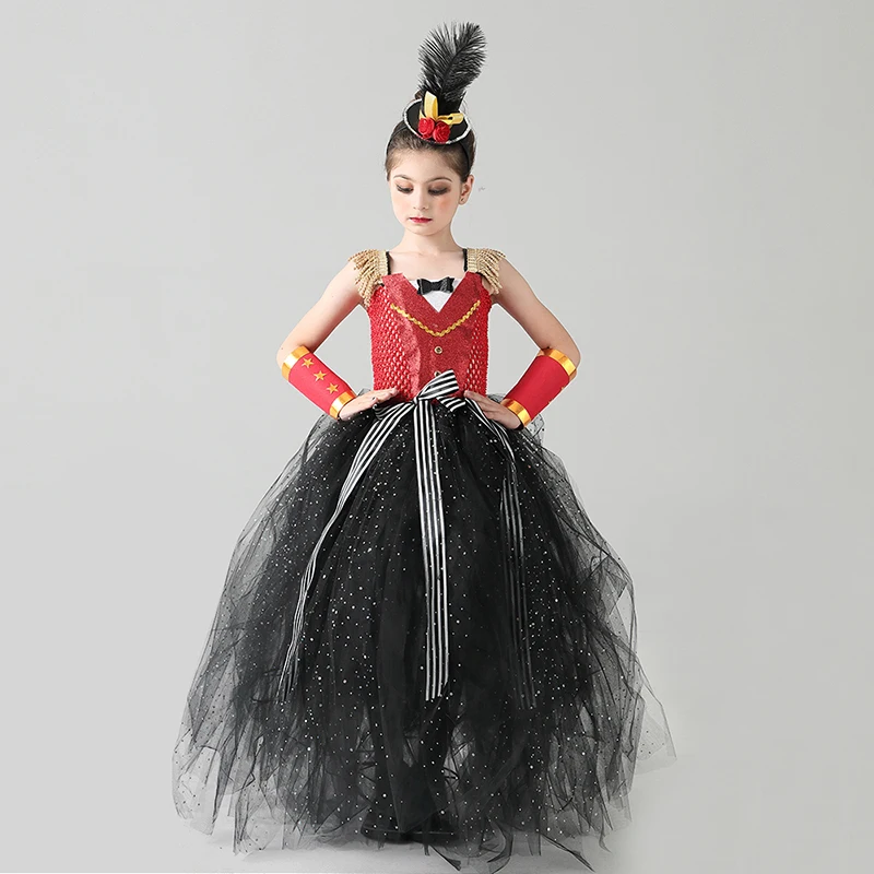 Full Length Sparkly Ringmaster Inspired Girls Tutu Dress Kids Birthday Party Pageant Halloween Costume Girl Circus Fancy Dress (5)